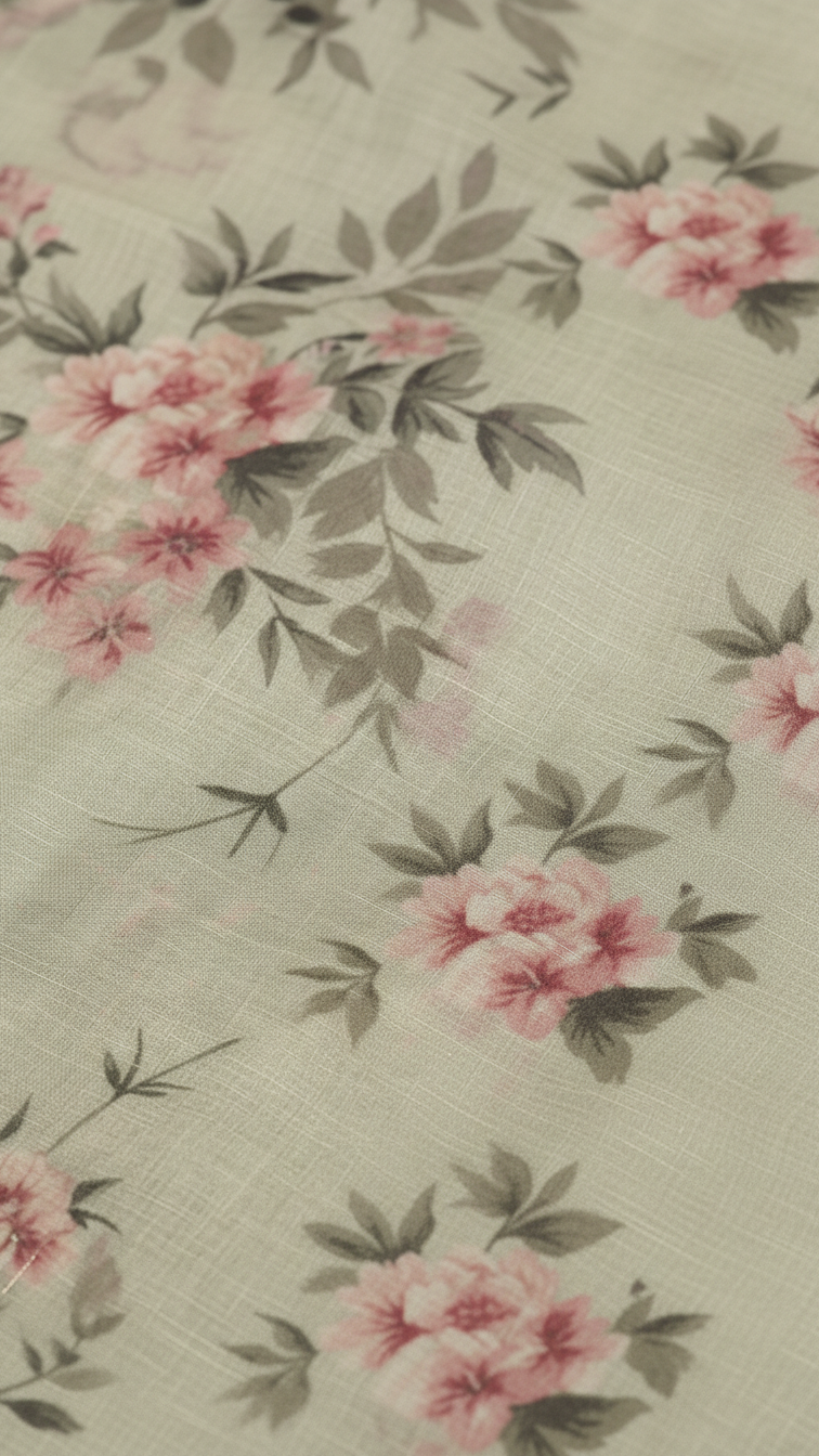 Sage Green Sanchita Chanderi Saree | Digital Floral Print | Woven Paisley Border | Blouse Piece Included