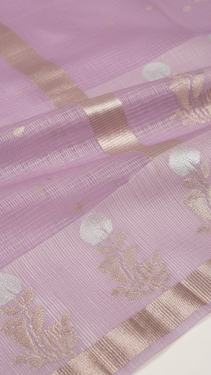 Kota Tissue Saree | Woven Silver Zari Butis & Floral Border | Blouse Piece Included | 2 Colours