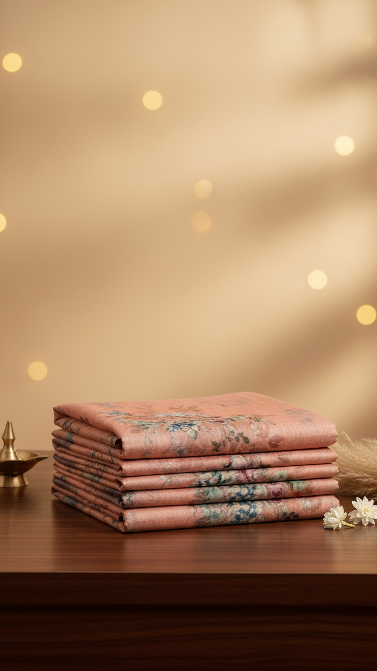 Peach Sanchita Chanderi Saree | Digital Floral Print | Woven Paisley Border | Blouse Piece Included