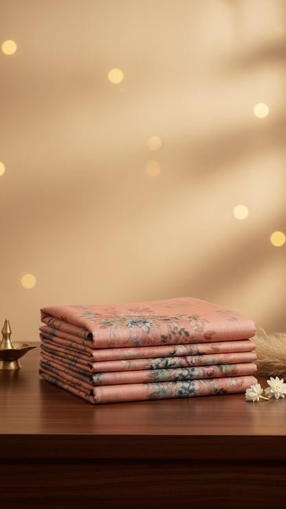 Peach Sanchita Chanderi Saree | Digital Floral Print | Woven Paisley Border | Blouse Piece Included